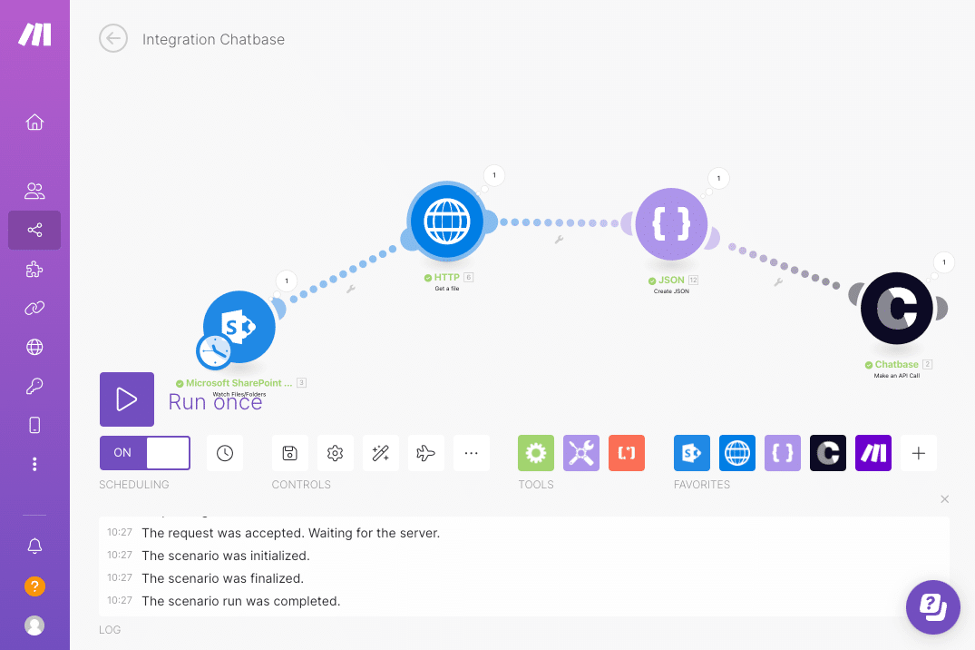 a scenario to publish to chatbase in make