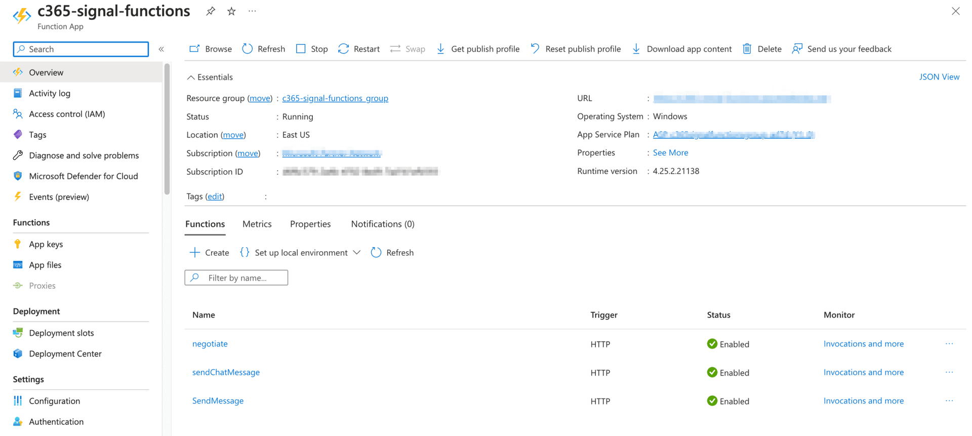 azure functions calling signalr