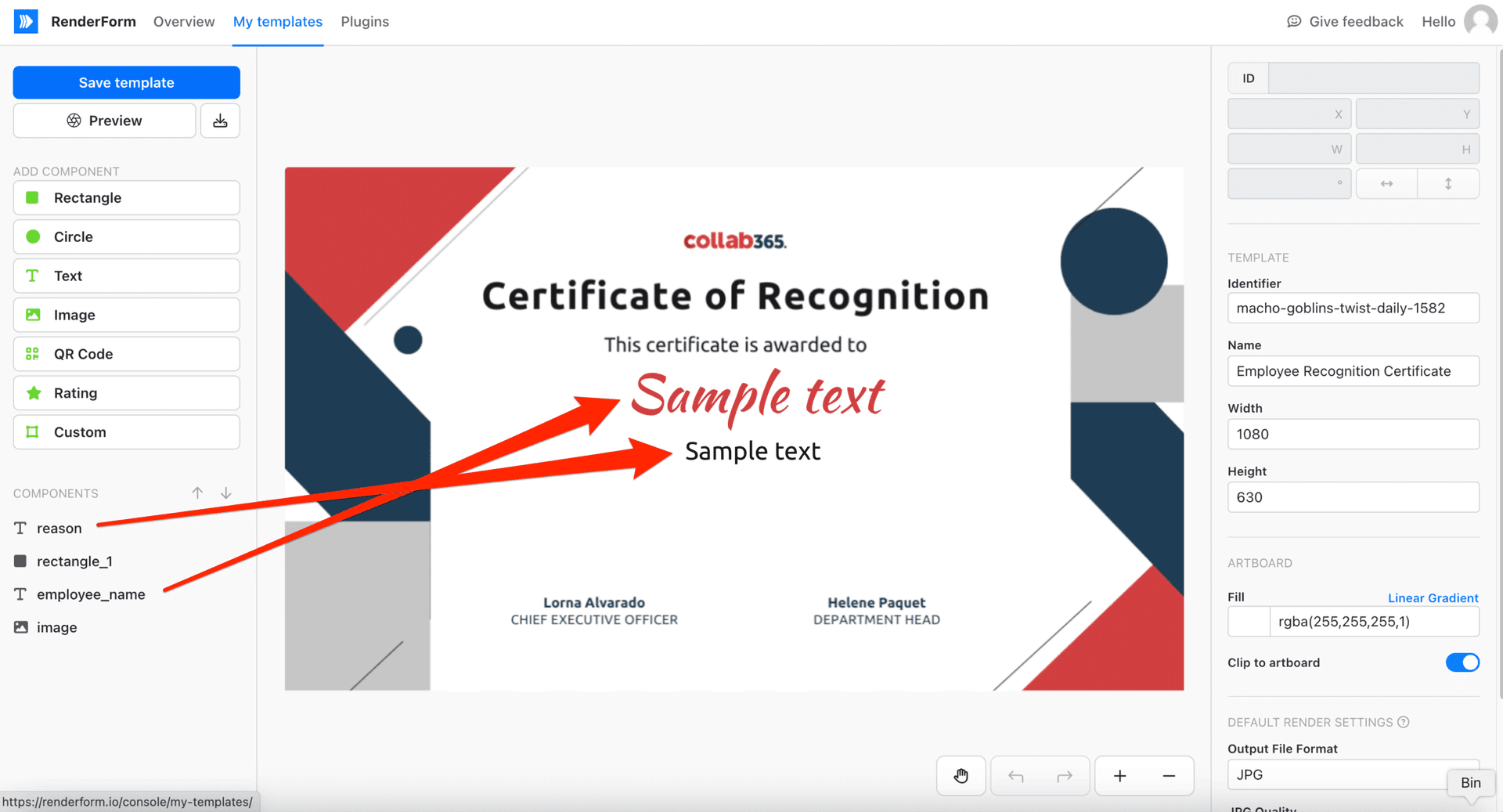 certification of recognition in renderform