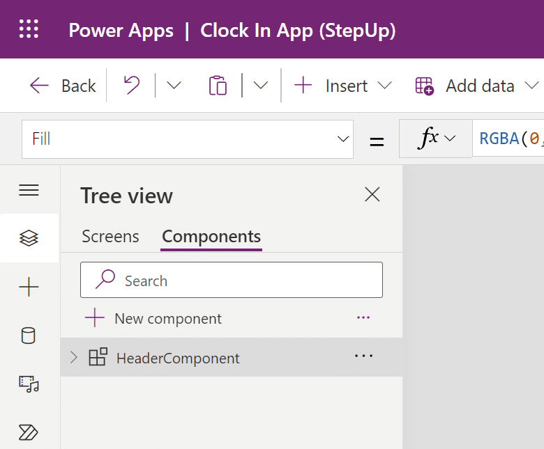 components tab in app