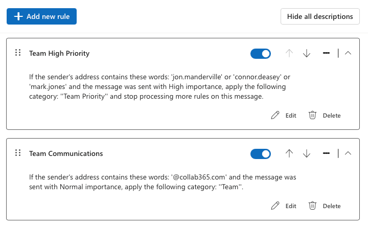 create rules view in outlook