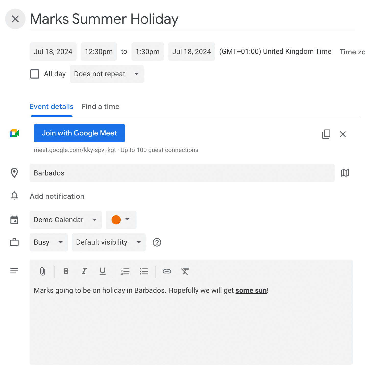 google calendar item