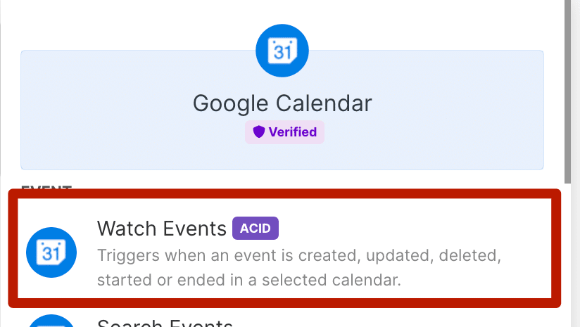 google calendar watch events in make