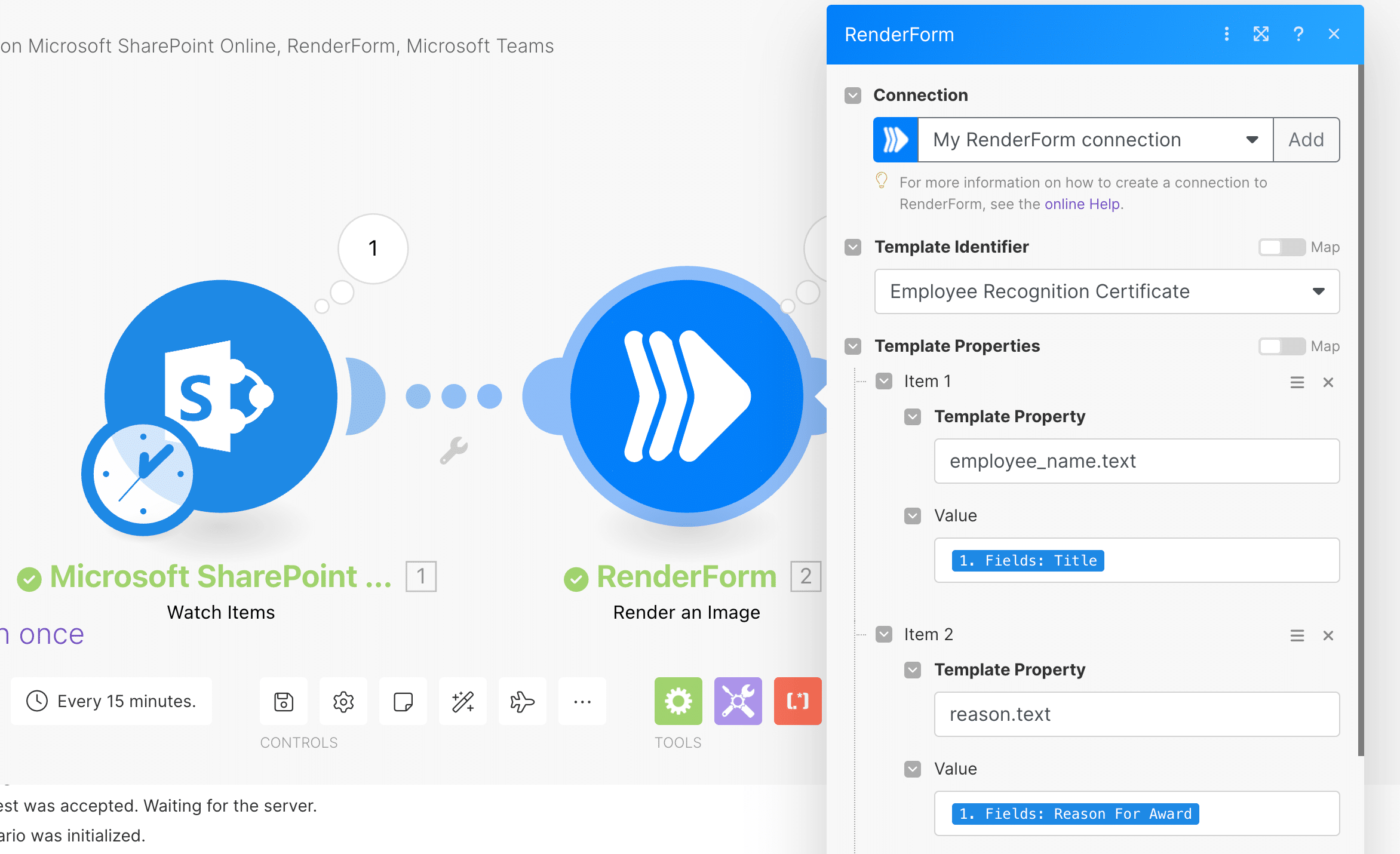 renderform configured in make