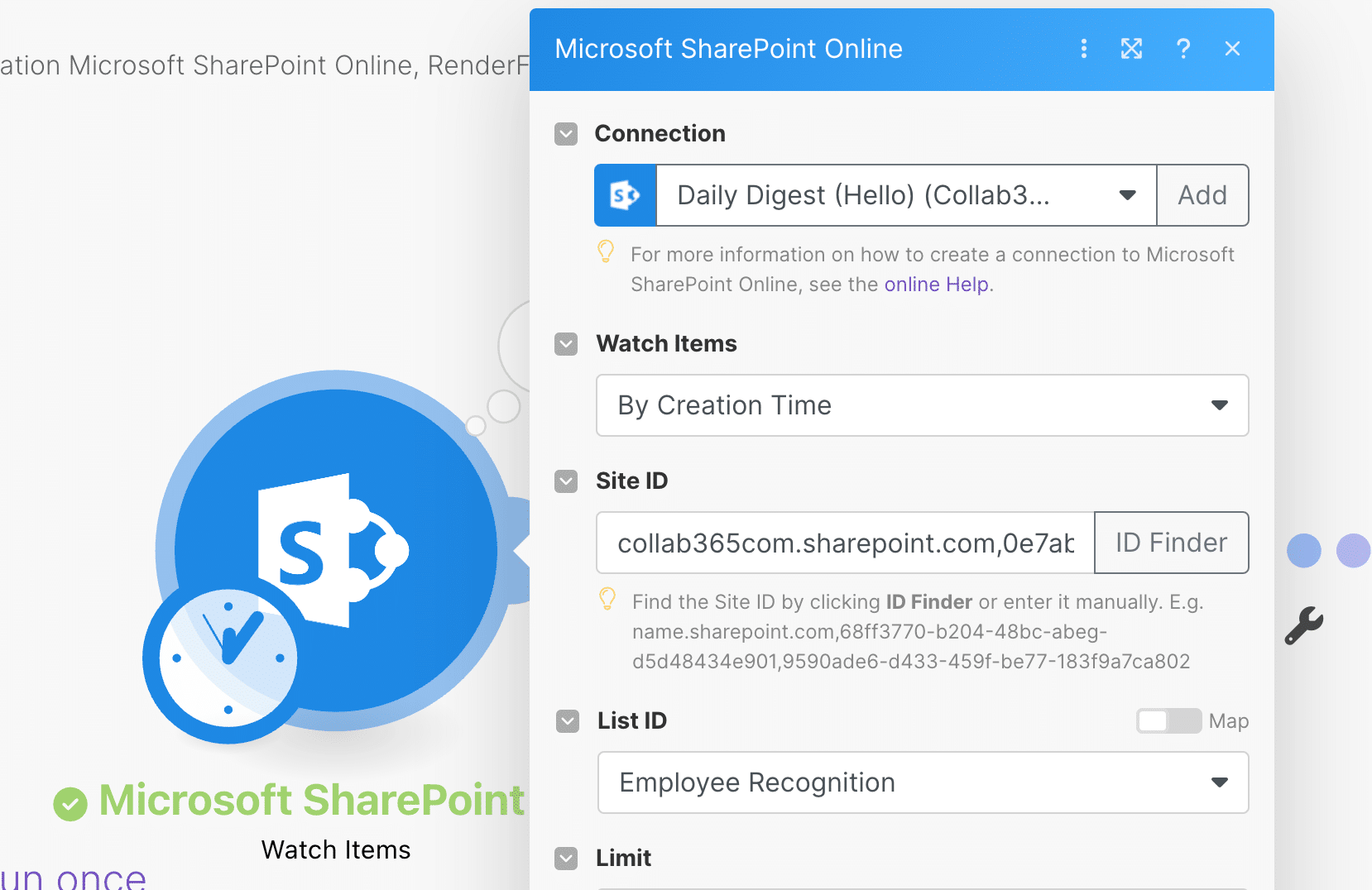 sharepoint list in make