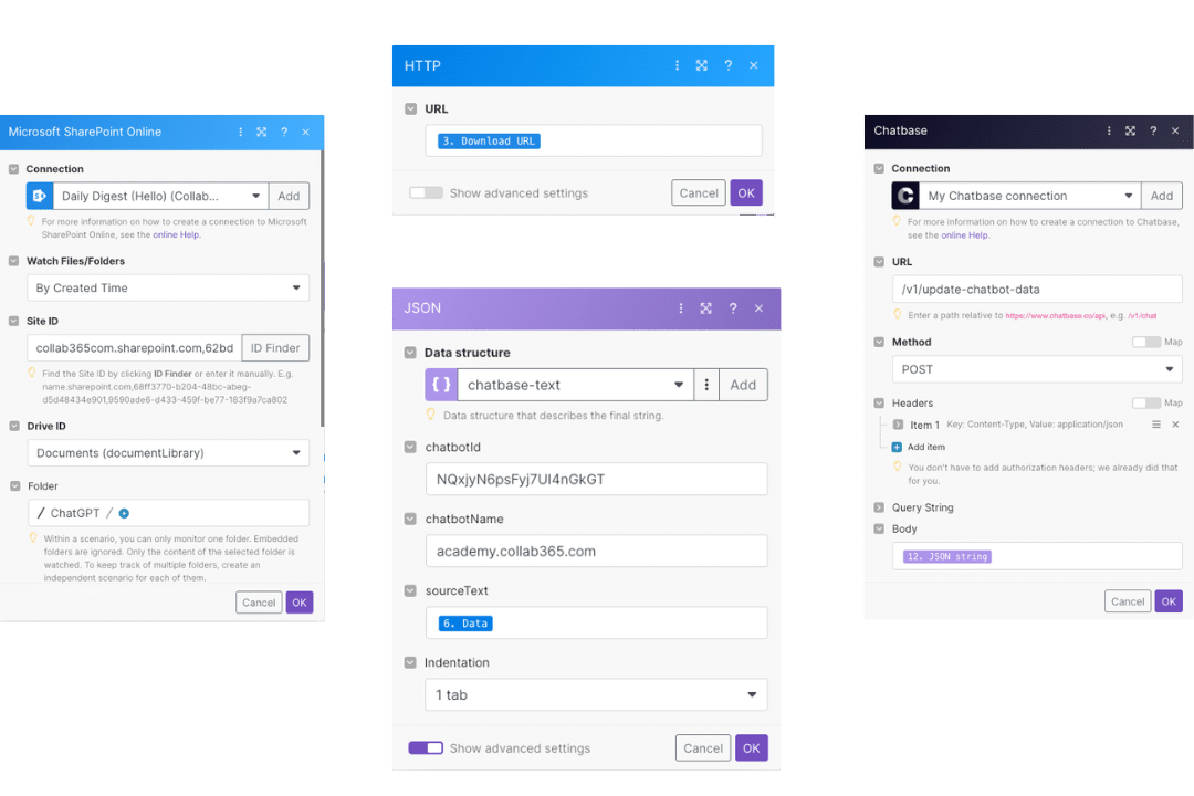 the settings for the make scenario