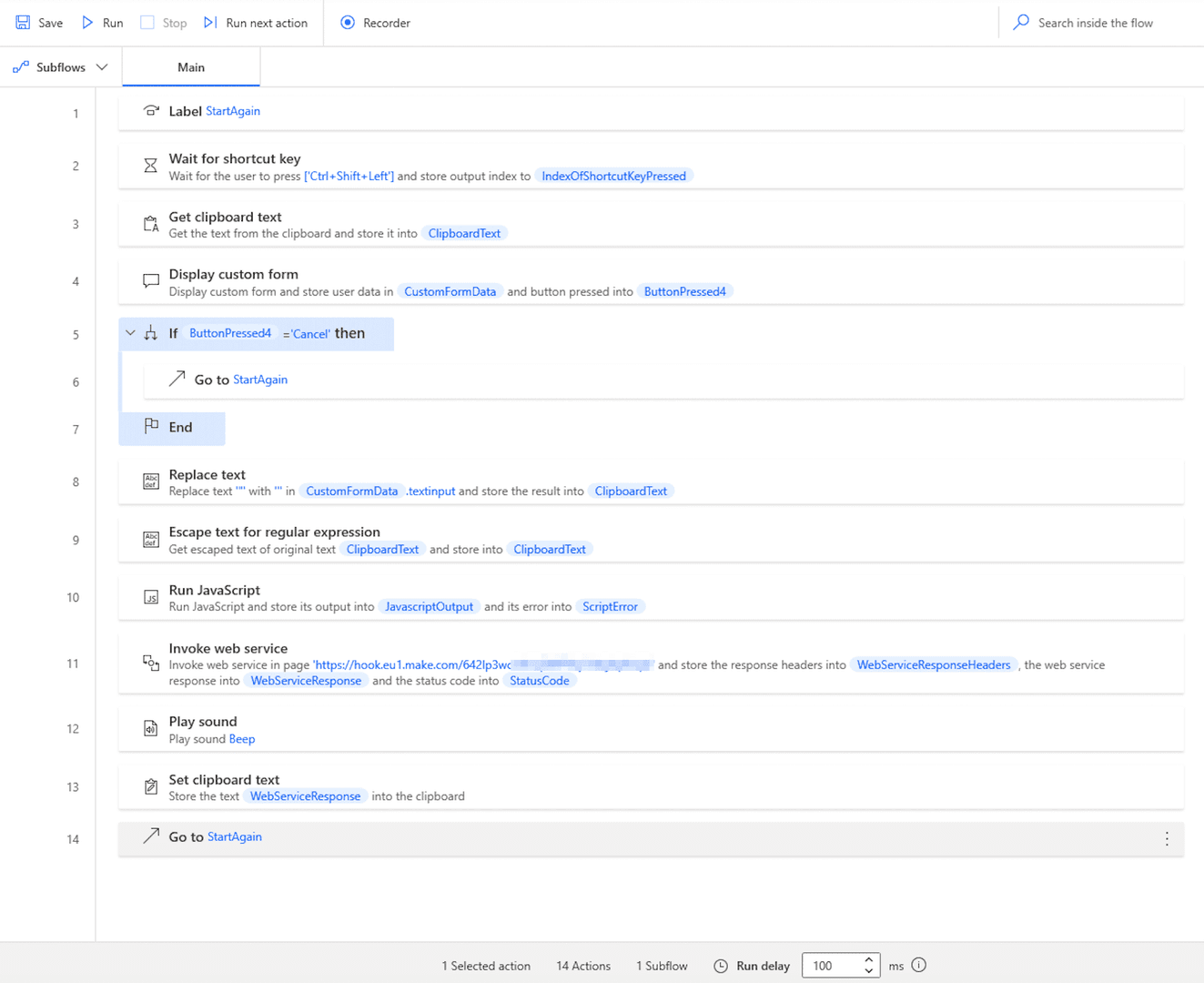 this is the power automate desktop flow